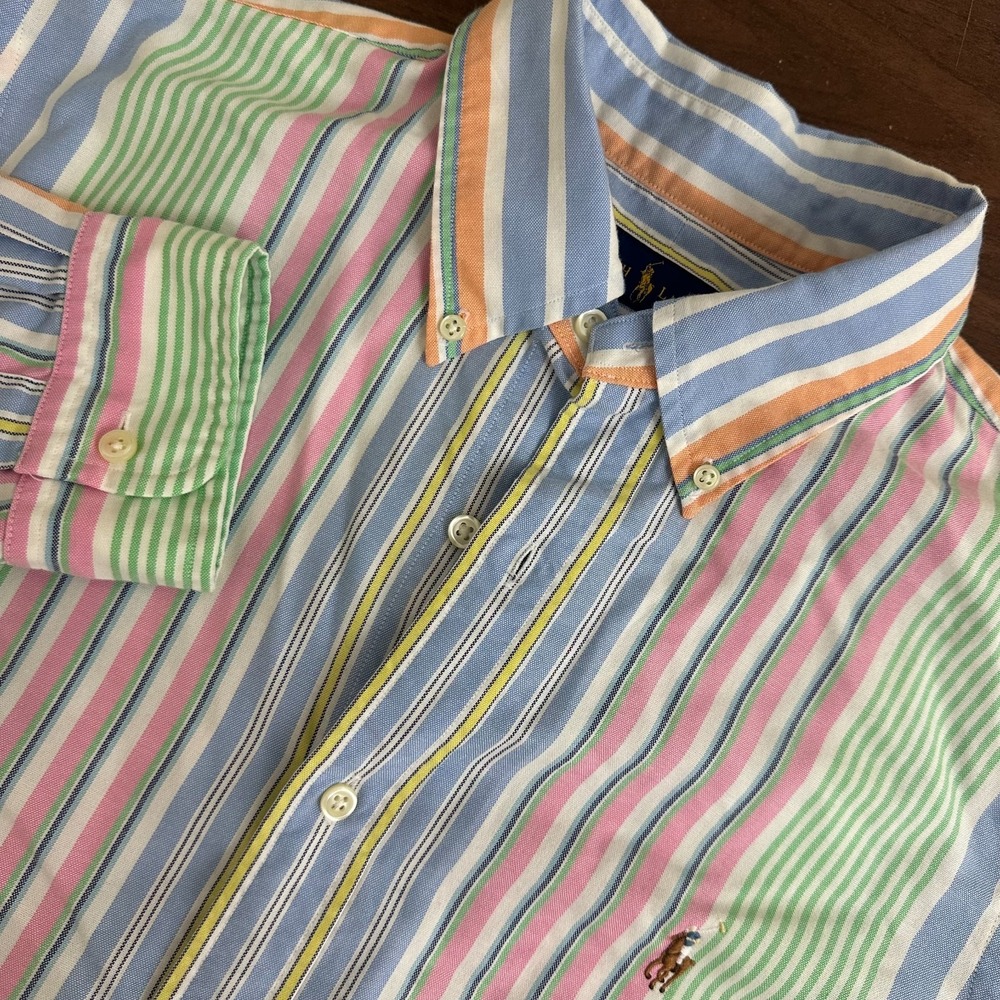 Ralph Lauren Fun Shirt OCBD Striped Cotton Long Sleeve Button Down Mens Large